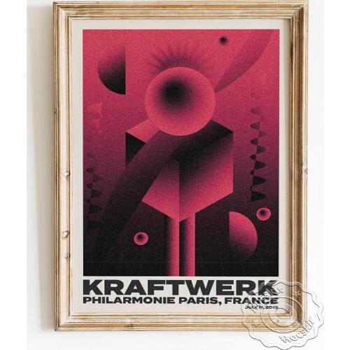 German Electronic Music Group Kraftwerk Poster, Abstract Solid Geometry Pattern Canvas Painting, Disco Bar Club Backdrop Decor