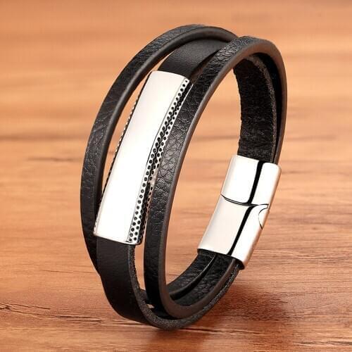 Luxury Trendy Charm Fashion Rope Braided Gold Black Leather Bracelet Men Magnet Clasp Punk Rock Bangle Accessories Jewelry