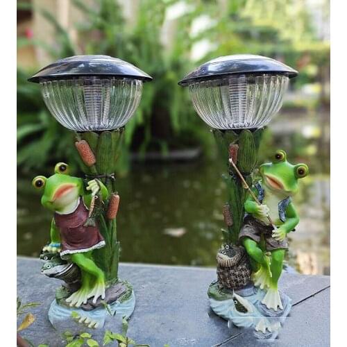 Garden Outdoor Creative Animal Cute Resin Frog Solar Light Figurines Courtyard Farmhouse Sculpture Accessories Homestay Decor