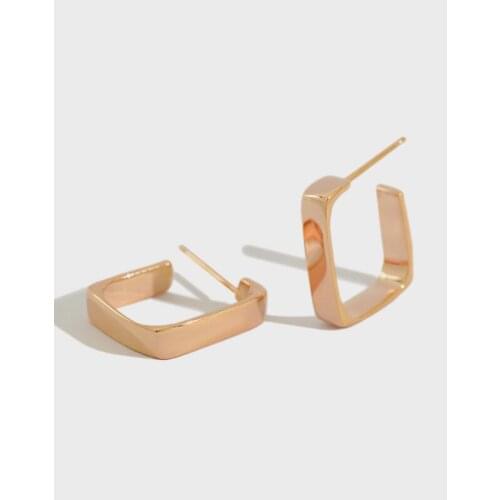 YPAY 100% Real 925 Sterling Silver Hoop Earrings Fine Jewelry for Women Korean Style Simple Irregular Square Brinco Gift YME434