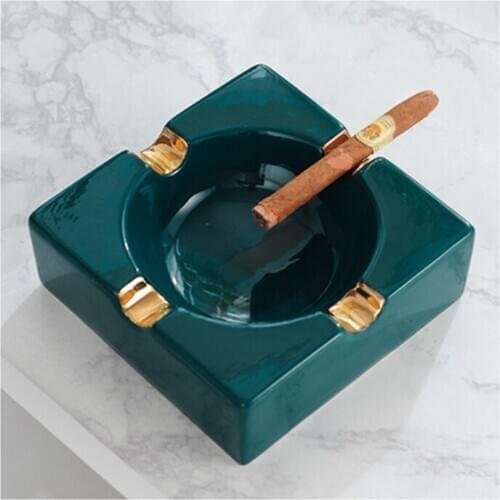Nordic Home Blackish Green Ceramic Ashtray Office Meeting Room Simplicity Tobacco Jar Square Cigar Smoke Cup 18x18cm