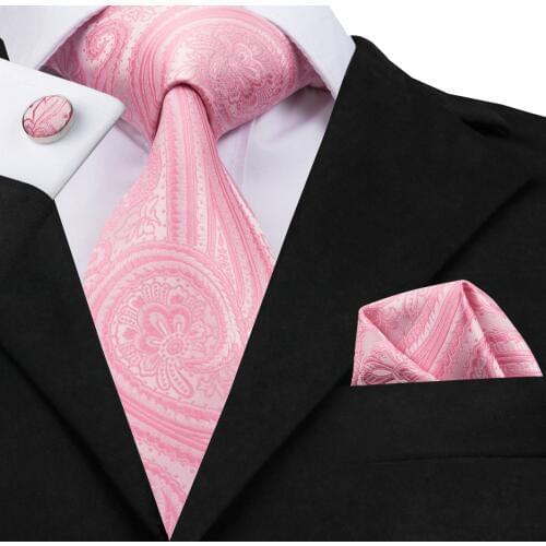 SN-1745 Pink Floral Tie 100% Silk Neck Ties For Men Classic 8.5cm Width Cravat Hanky Cufflinks Necktie Set For Men Suit Business