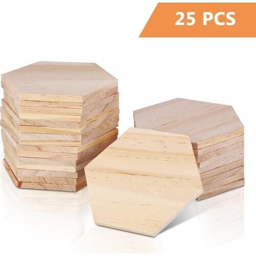 SUPVOX 25pcs 9cm Wooden Slices Hexagonal Blank Name Tags Wooden Pieces Discs Wood Ornaments For Party Wedding Home Decoration
