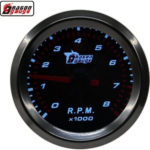 Dragon 52mm White Backlight Auto Car Pointer Tachometer Gauge 8000 RPM For 4.6.8 Cylinder Gasoline Engine Meter Free Shipping