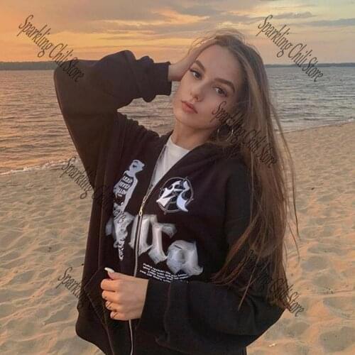 Zip up Hoodie men winter one piece clothes harajuku Hip hop streeterar loose letter Korean fashion hoodies techwear Sweatshirts