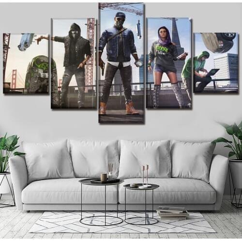 Home Decoration Canvas Painting Printing 5 Panels Game Watch Dogs 2 Young Wrench Posters For Modern Living Room Wall Pictures
