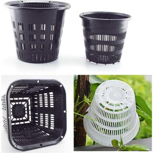 5x Breathable Orchid flower plant grow Pot net Mesh cup Planters Container Plastic Slotted wall hanging Holes Pot white black s1