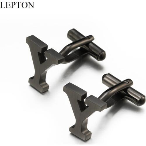 Lepton Stainless steel Letters Y Cufflinks for Mens Black & Silver Color Letter Y of alphabet Cuff links Men Shirt Cuffs Button