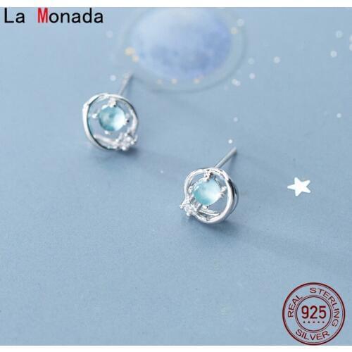 La Monada Cute Inlay Circle Korean Minimalist Women Earrings Silver 925 Stud Fine In Jewelry Silver 925 Stud Earrings For Women