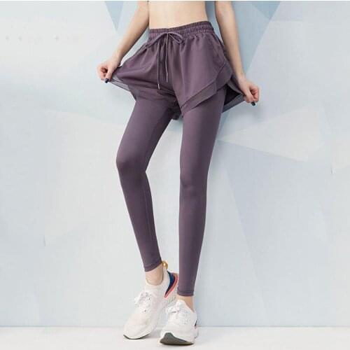 Women High Waisted Yoga Pants Fake Two Pieces Seamless Leggings High Elastic for Fitness Running Exercise Tight Legging 2021 Y67