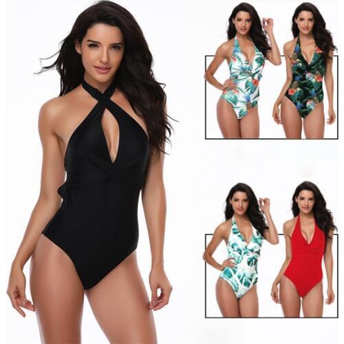 TaoBo 2020 Women Black Sexy One Piece Bikini Girl V Type Tie in Back Swimwear Light Printing Push Up Female Beachwear Monokini