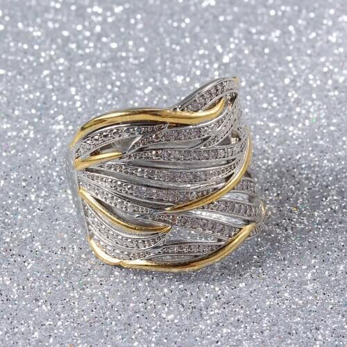 Womens Ring Micro-inlay Cubic Zirconia Fashion Irregular Ring Hair Ring Multi-layer Trend Two-color Ring For Girlfriend Gift