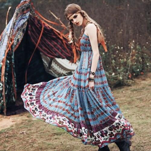 Women Summer Floral Casual Beach Chiffon Maxi Ladies Bohemia Sexy Print Big Swing Long Dress clothes vestidos