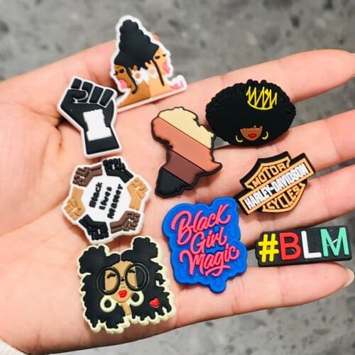 1Pack for 9/15/48PCS Croc Shoe JIBZ Soft PVC Charms Black Lives Matter Accessories Clog Button Shoes Decorations DIY Wristbands