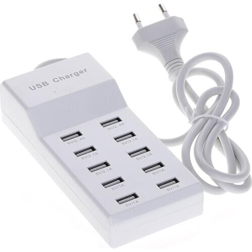 10 Port USB Fast Charging Charger Power Adapter Station MAX Output 5V 10A EU US UK Plug White