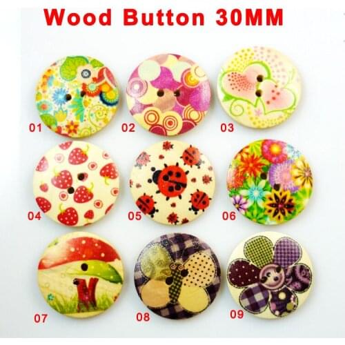 10PCS 30MM Red Strawberry Button Painting Coat Boots Sewing Clothes Accessories Wooden Buttons MCB-385x