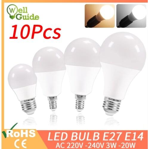 10pcs E27 LED Bulb E14 Dimmable Lamp AC 220V 240V Light Bulb Real Power 24W 20W 15W 12W 9W 6W 3W Smart IC Lampada LED Bombilla