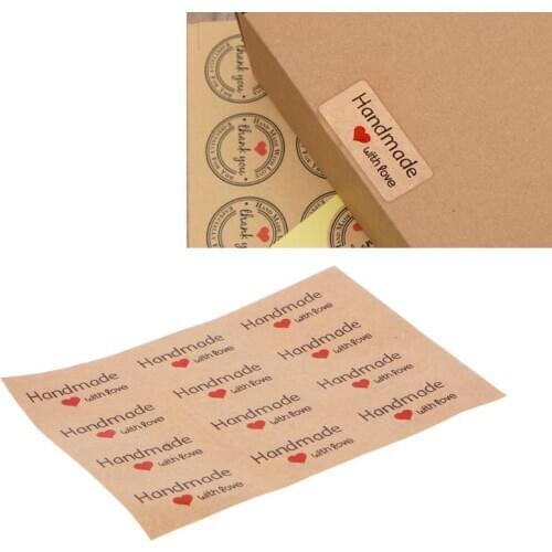 12Pcs 1.5 Inch Square Natural Kraft Handmade with Love Self Adhesive Stickers M2EA