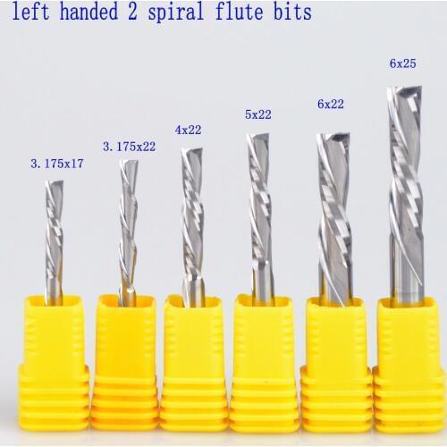 2pc SHK 3.175mm 4mm 5mm 6mm AAA left handed 2 spiral flute bits, Down Cut carbide endmill, Left-Handed spiral cutter