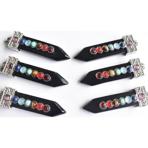 2020 Fashion natural 7 chakra black Obsidian crystal point pendulum healing chakra pendant for jewelry making 6pc/lot wholesale