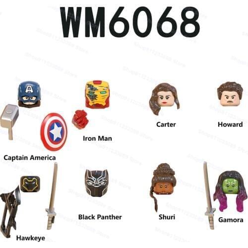 8pcs/set Captain America Iron Man Black Panther Gamora Assemble Building Blocks Brick Superhero Model Figure Toy Children WM6068