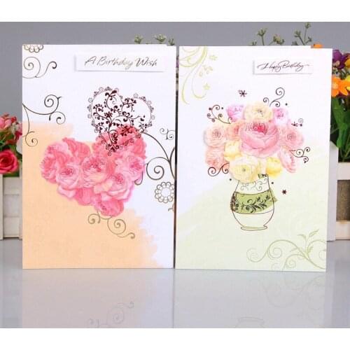 8pcs/set Greeting Card with Envelopes Flower Birthday Pop Up Best Wishes Blank Thank You Gift Cards