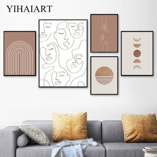 Moon Sun Abstract Graphics Landscape Poster Bohemia Canvas Print Line Drawing Boho Style Art Painting Wall Picture Room Decor