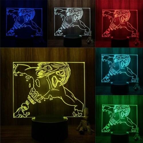 Anime Attack on Titan Eren Mega Giant Action Figure 3D Nightlight 7 Colors Touch Optical Illusion Lamp Gift Decor Model