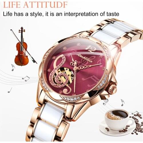 JSDUN Leather Mechanical Womens Watch Ladies Fashion Watch Women Wristwatch Clock relogio feminino hours reloj mujer Relogio