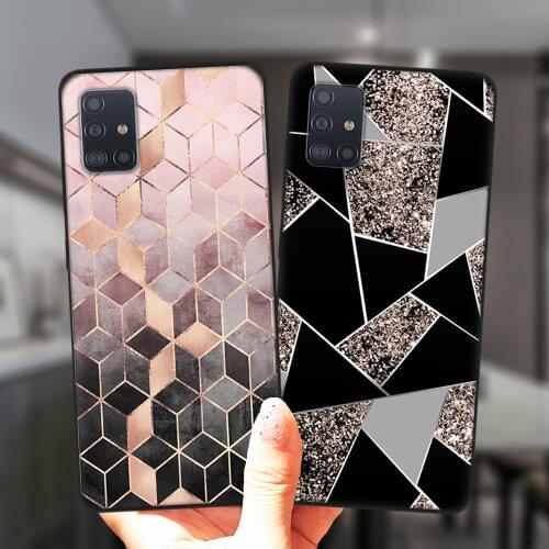 For Samsung A52 A72 A51 A71 A50 A70 A12 A02 A42 A32 A31 A21S A41 A11 A30 A20 A40 Case Marble Geometric Art Soft Silicone Cover