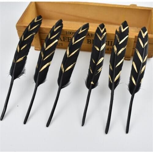 Gold Dipped Black Duck Feathers Goose Feathers for crafts 10-15CM/4-6inch Natural Pheasant Feather for jewelry making DIY Decor