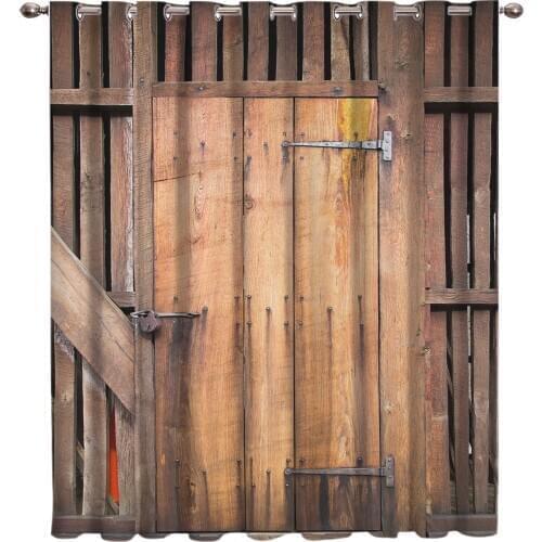 Wood Doors To Retro-Vintage Houses Room Curtains Large Window Window Curtains Dark Window Blinds Outdoor Bedroom Fabric Kids