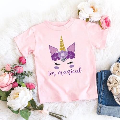 Im Magical Unicorn Girl Rainbow Flowers Print Kids T-Shirt Clothes Children Gift Lovely Vintage Cute T-Shirts Summer Tops 2021
