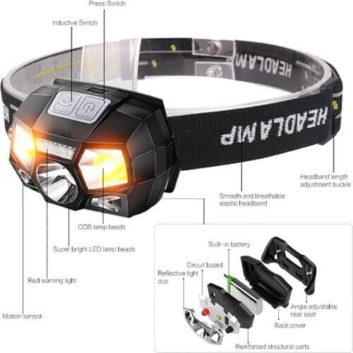 Body Motion Sensor Mini Rechargeable LED Bicycle Headlight Dexterous portable head light USB for Flash light LED HeadLamp tool