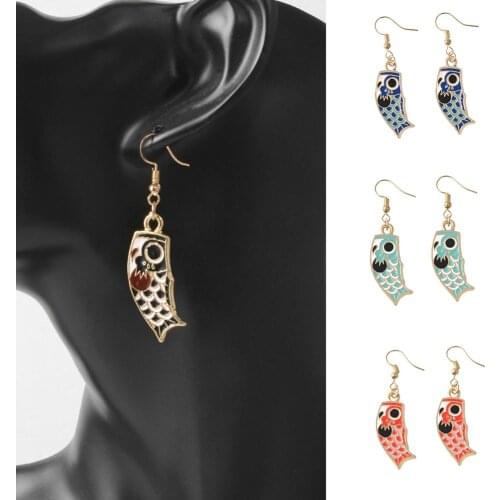 Enamel Fashion Japanese-Style Cute Koi Fish Earrings Alloy Fish Drop Ear Stud Trendy Dangle Jewelry Gifts For Women Girls