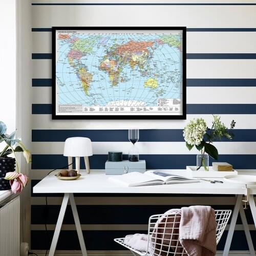 A2 Size Political Map of The World In Russian Retro Wall Art Poster Spray Canvas Painting Classroom Home Decor School Supplies
