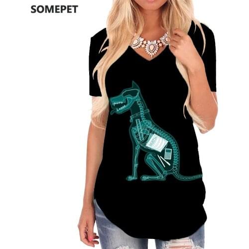 SOMEPET Animal T Shirt Women Skeleton V-neck Tshirt Hip Hop T-shirts 3d Rock Tshirts Printed Womens Clothing Summer Casual Tops