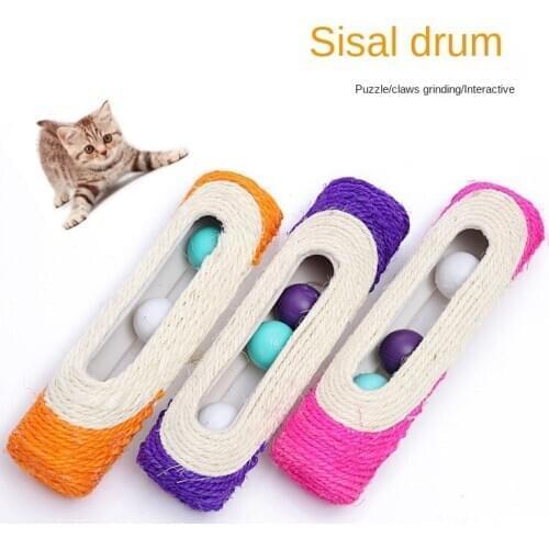Cat Toys Long Roller Three Ring Ball Sisal Cat Teaser Toy Cat Toys Cat Teasing Ball Badminton Pet Toys