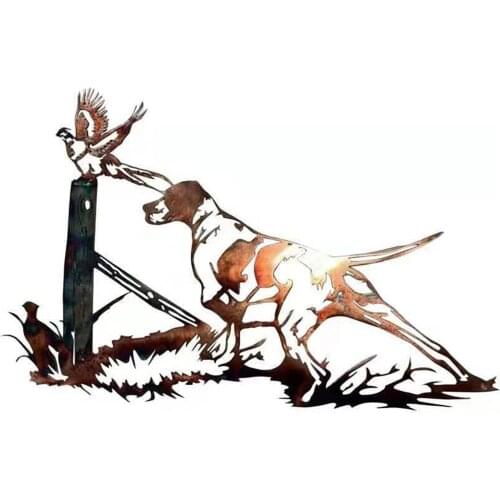 Exquisite Brass Wrought Iron Animal Silhouette Bird And Dog Metal Mural Creative Home Bedroom Living Room Entrance Wall Decor