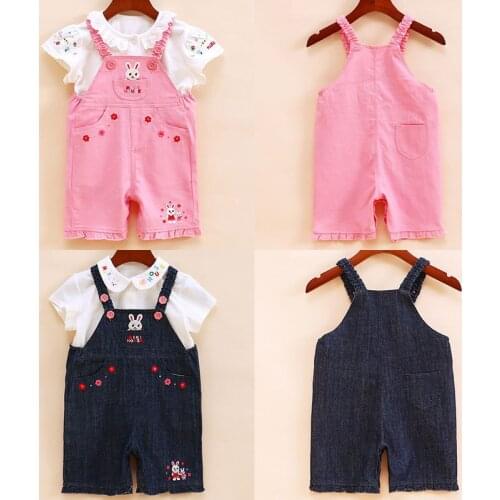 1 2 3 4 5 6 Y Toddler Girls Overalls 2021 Summer Baby Cute Rabbit Flower Short Jumpsuits Kids Lovely Cartoon Overalls For Girl