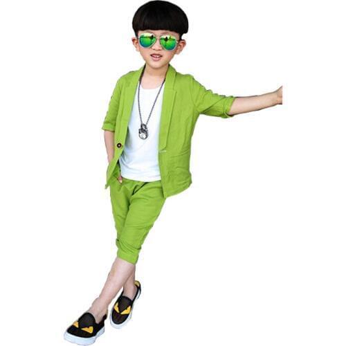 Flower Boys Summer Linen Clothing Set School Kids Formal Short Sleeve Blazer Suits Children Loose Shorts Solid Costume for Boys