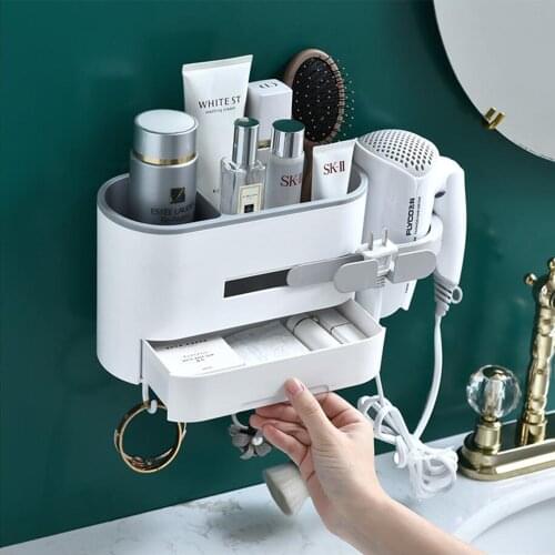 Hair dryer bracket Bathroom Organizer household multifunctional bathroom shelf wall-mounted storage cosmetics with Hook