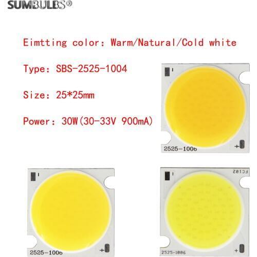 SUMBULB 5pcs/lot LED COB 25*25mm 30W DC 30V 900mA High bright Module led Lighting Fixtures & Components COB source
