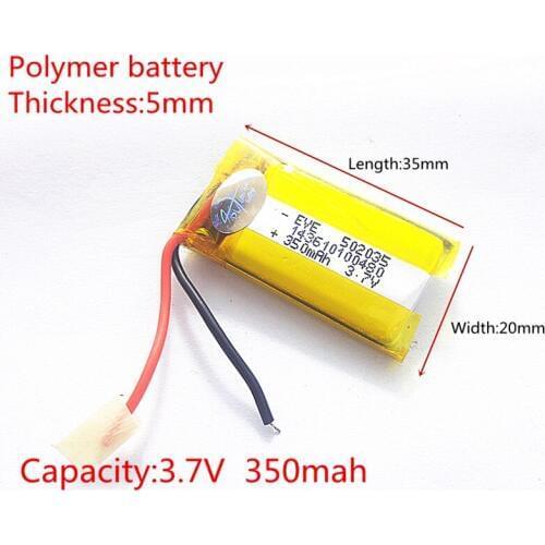 3.7V 350mAh 502035 Lithium Polymer Li-Po li ion Rechargeable Battery cells For Mp3 MP4 MP5 GPS