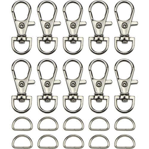 30pcs Clasps +30pcs D Ring ) Metal Key Chain Holder Swivel Trigger Lobster Clasp Key Chain Rings DIY Craft Backpack Bag Parts