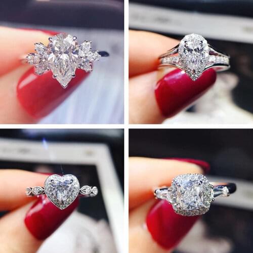 UILZ Fashion Female Rings Silver-plated Heart-Shaped Cubic Zircons Wedding Ring for Women Girls Summer Travel Party Gift