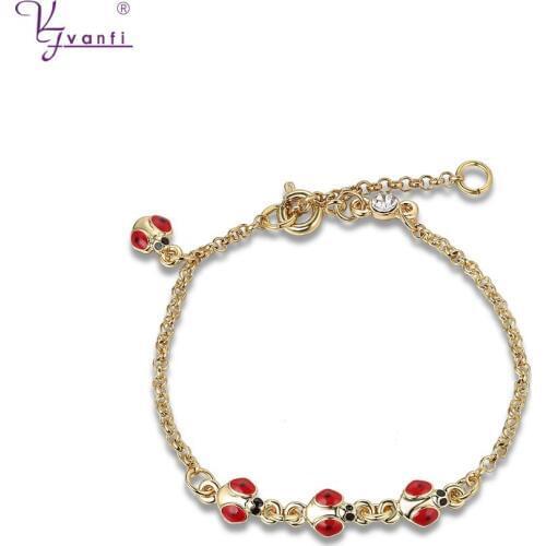 Fashionable Design Women Gift Alloy Gold Color White Crystal Eye Shape Jewelry Drip Oil Black&Red Color Bracelets & Bangles