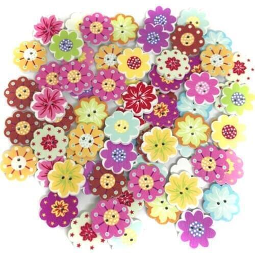 Wholesale/Retailed 50Pcs/Lot Flower Painting Wooden Buttons For Children Clothing Diy Gift Decoration Card