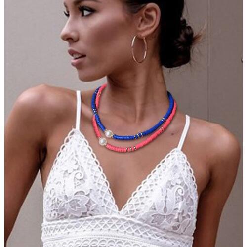 Bohemia fashion retro classic pottery soft Women Beach style imitation pearl necklace chain jewelry manufacturer wholesale