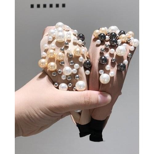 Casual Sparkle Pearls Headbands For Women Korean Spring Summer Black Bow knot Cotton Hairbands hair Accessories